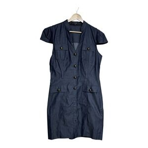 Express Womens‎ Dress Size 10 Blue Denim Button Front Pockets Short Sleeve